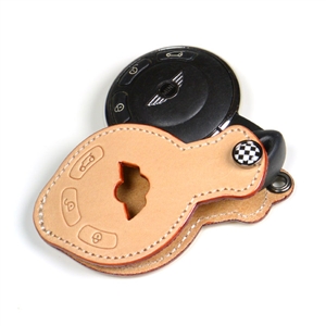 PREMIUM LEATHER MINI KEY FOB (LIGHT TAN+CHECKER)